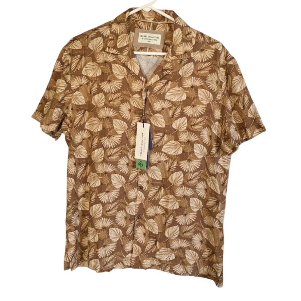 NWT Report Collection Tropical Palm Leaf Button Down Shirt